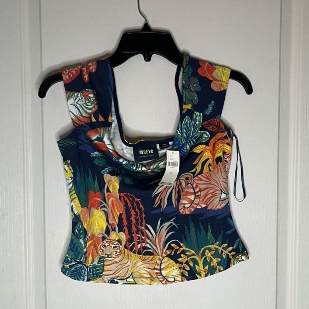 Anthropologie Maeve Tiger Jungle print top off-the-shoulder